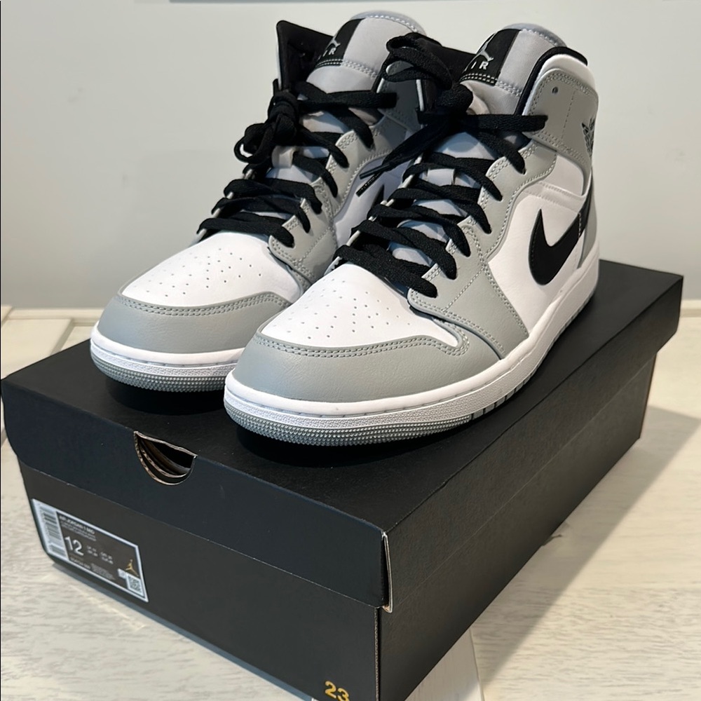Nike Air Jordan 1 Mid - Light Smoke Grey/White/Black - Men’s US Size 12